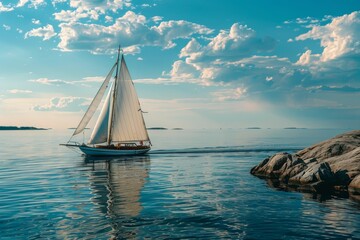 Fototapeta premium Beautiful landscape with sailboat 