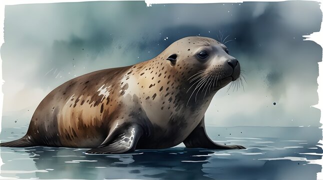 Watercolor illustration with seal isolated .Generative AI