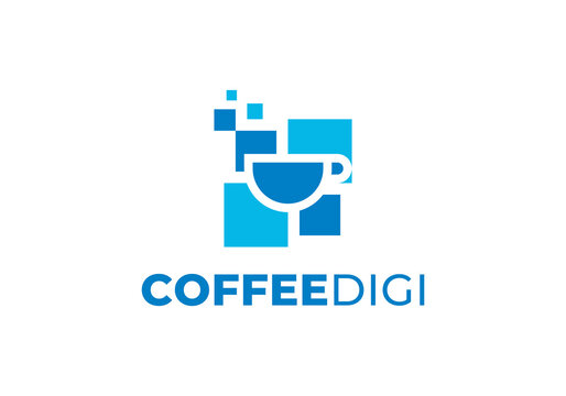 coffee digital logo. drink, restaurant, cafe symbol vector design