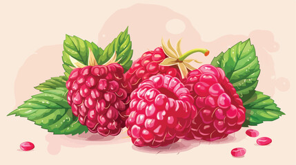 Tasty ripe raspberries on light background Vector illustration