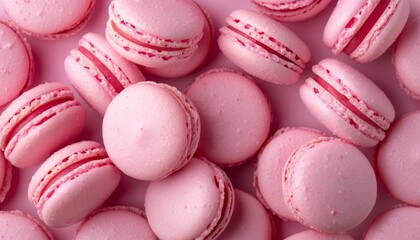Fototapeta premium Bird s eye perspective of delicious pink macaroons