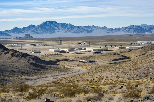 Surrounding Mountain Ranges And Rugged Terrain That Provide Natural Barriers to Access to Area 51, Adding to The Isolation And Secrecy of The Base, Generative AI