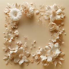 3d illustration visualized flora frame background for art, design and decor on warm orange background.