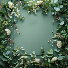 3d illustration visualized flora frame background for art, design and decor on green background.