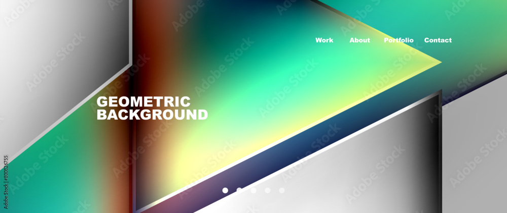 Poster An electronic device displaying a geometric background in rainbow colors, featuring circles and rectangles in shades of electric blue and azure. Perfect for a technology gadget logo