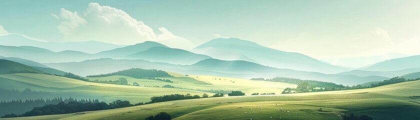 Create a serene and minimalist natural background showcasing the beauty of rural landscapes