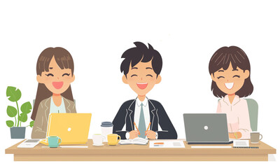Meeting of colleagues. Coworking, teamwork concept. Colored flat vector illustration isolated on white background.