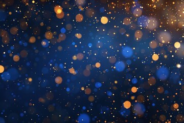 Fototapeta premium Fireworks and golden bokeh on blue background. Generate AI image