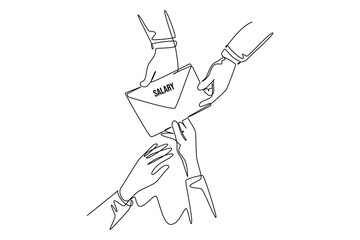 Obraz premium One continuous line drawing of Salary payroll system or employee wages concept. Doodle vector illustration in simple linear style