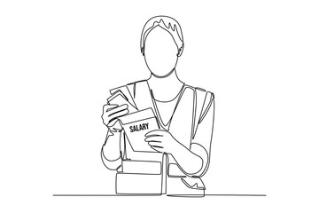 One continuous line drawing of Salary payroll system or employee wages concept. Doodle vector illustration in simple linear style