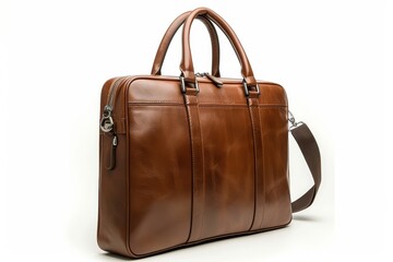 Brown leather male business bag white background no shadows