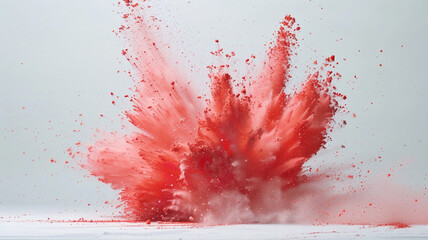 Explosive release of red chalk creating mesmerizing shapes and patterns against a serene white surface