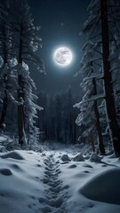 winter forest with moon