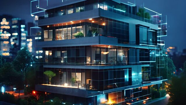 Hightech smart building managed through AR, modern home system, isolated environment