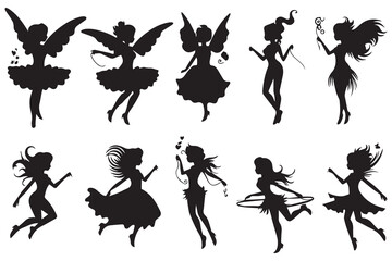 Silhouette set of fairies illustration Vector
