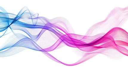 Vivid pink and cyan spectrum wave lines symbolizing creativity, isolated on a solid white background."