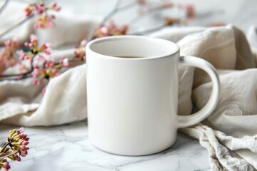 White Blank Mug Mockup in Photographic Scene created with Generative AI