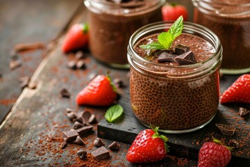 Chia seed chocolate pudding in jar