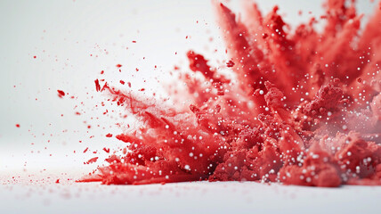  ivid bursts of red chalk creating dynamic shapes and textures over a pristine white surface