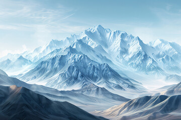 A breathtaking panorama of snow-capped peaks piercing a cold, winter sky