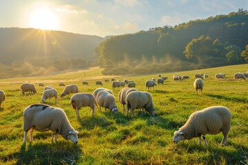 Fototapeta premium farm scene with a herd of sheep