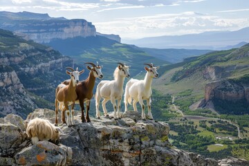 Naklejka premium goats standing together on a rocky
