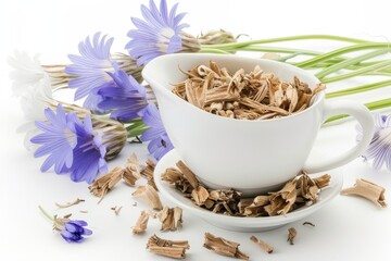 Chicory root used for herbal tea isolated on white background