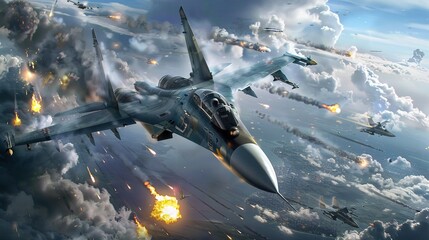 Modern air combat between fighter jets and air defense