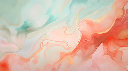 Fototapeta premium Digital coral and mint green watercolor marble abstract graphic poster background