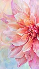The image is a watercolor painting of a pink dahlia flower