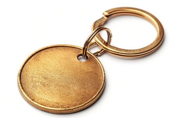 Circular gold keychain design on white background