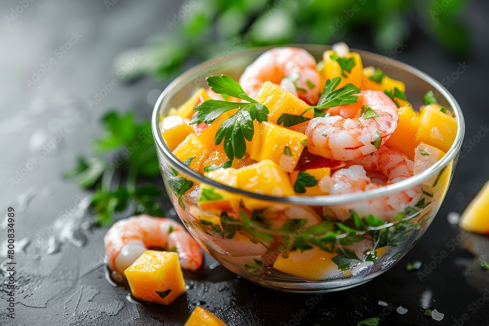 Wall mural citrus marinated shrimp and mango ceviche health conscious dish