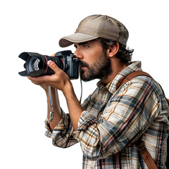 Obraz premium Male photographer on isolated transparent background