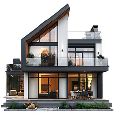 Modern house on isolated transparent background