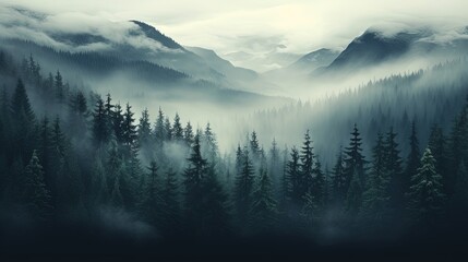 Misty forest with dare trees and rocks. Minimalistic scenery landscape. Generative AI
 - Powered by Adobe