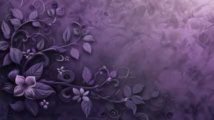 abstract floral background with swirls and leaves in lavender purple