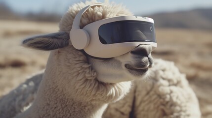 Fototapeta premium Futuristic AI translator headset, inspired by alpacas' serenity, breaks language barriers with graceful ease