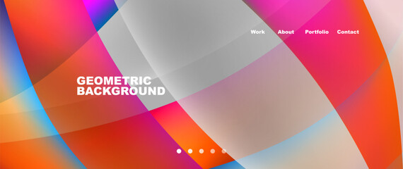 A vibrant geometric background featuring a rainbow of colors including pink, violet, magenta, tints, and shades. The design consists of rectangles, triangles, and patterns