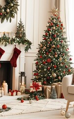 A salon decorated with a Christmas tree creates a festive and cozy atmosphere, perfect for celebrating the holiday season in style