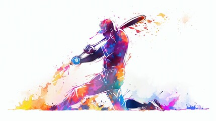 Watercolor baseball player silhouette, abstract sports art.