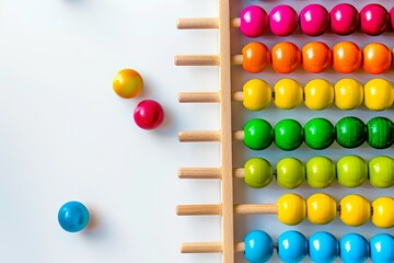 Close up view of colorful abacus on white background for kids learning math concept