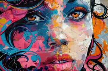 Womans face painting on a wall