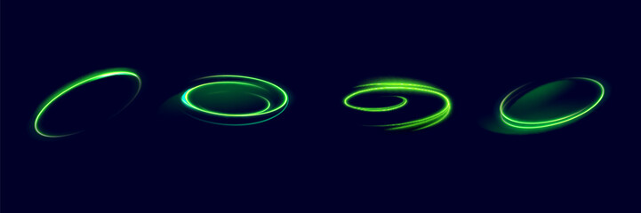 Green glowing shiny lines effect vector background. Luminous white lines of speed. Light glowing effect