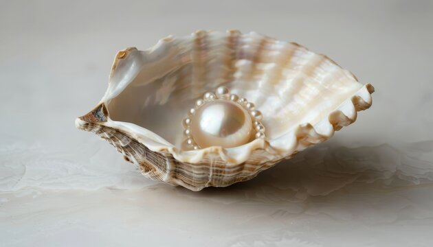 Closed sea shell with natural pearls for creating beautiful jewelry