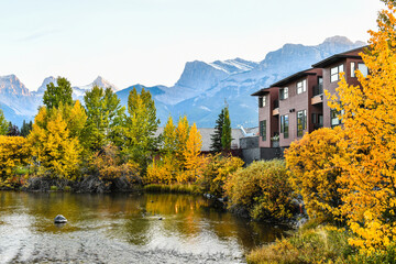 The streets of Canmore in autumn, canadian Rocky Mountains. Canmore is located in the Bow Valley...