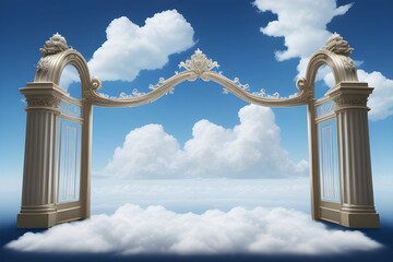 The Pearly Gates with clouds and Heaven isolated on transparent background. - obrazy, fototapety, plakaty
