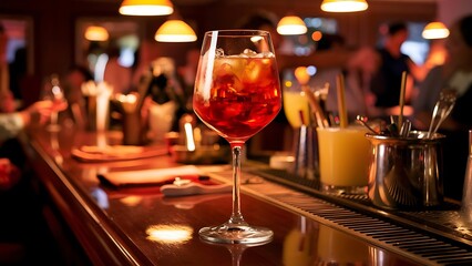 Colourful of many cocktail in wine glass on table in bar