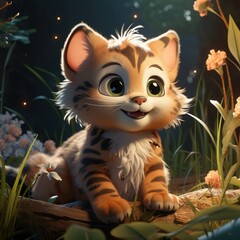 Cat Sitting on Rock Next to Flowers