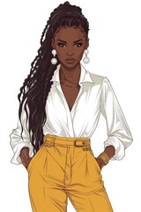 Woman in yellow pants and white shirt