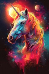 Obraz na płótnie Canvas Colorful horse against color background